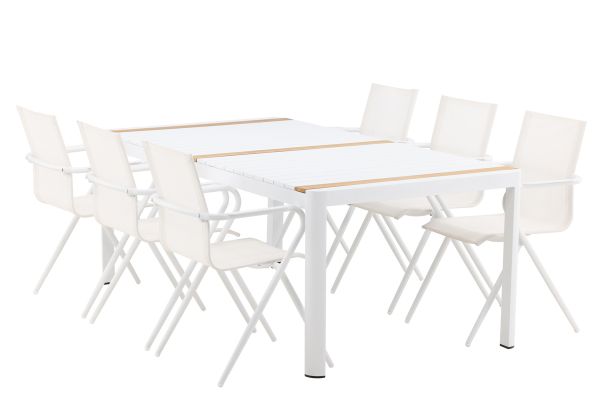 Imagine Vă rugăm să traduceți complet Togo - Masă de dining - Alb / Teak - Alu / Teak - 200 * 100_1 + Scaun de dining Alina - alb Alu / Textilene alb _6