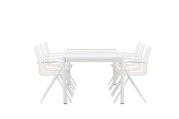 Imagine Vă rugăm să traduceți complet Togo - Masă de dining - Alb / Teak - Alu / Teak - 200 * 100_1 + Scaun de dining Alina - alb Alu / Textilene alb _6