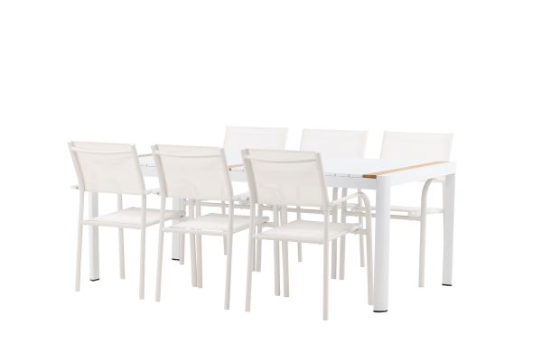 Imagine Togo - Dining Table- White / Teak - Allu / Teak - 200*100 +Santorini Arm Chair (Stackable)  - White Alu / White Textilene _6