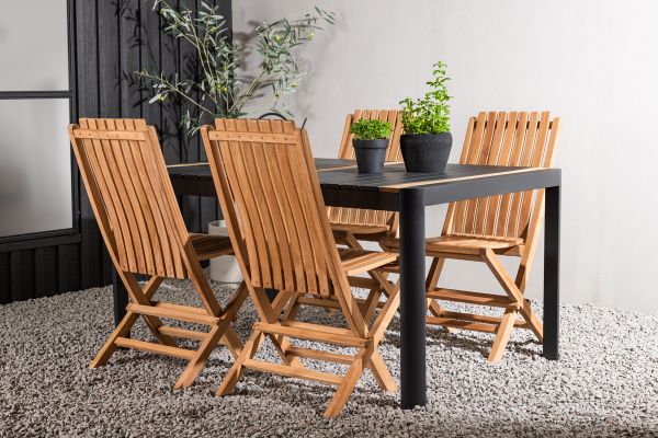 Imagine Togo - Masă de Dining- Negru / Teak - Allu / Teak - 150*100 _1 + Ghana - Scaun pliabil- Natural - Teak - _4