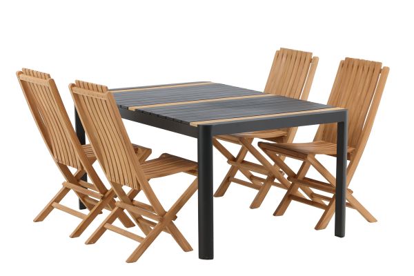 Imagine Togo - Masă de Dining- Negru / Teak - Allu / Teak - 150*100 _1 + Ghana - Scaun pliabil- Natural - Teak - _4