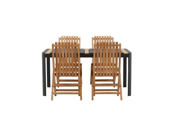 Imagine Togo - Masă de Dining- Negru / Teak - Allu / Teak - 150*100 _1 + Ghana - Scaun pliabil- Natural - Teak - _4