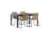 Imagine Masa de dining Togo - Negru / Teak - Alu / Teak - 150 * 100 _1 + Scaun apilabil Lindos - Aluminiu negru / Frânghie de culoare latte _4