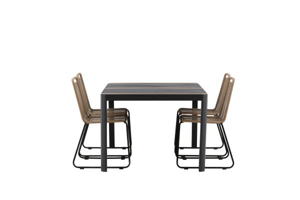 Imagine Masa de dining Togo - Negru / Teak - Alu / Teak - 150 * 100 _1 + Scaun apilabil Lindos - Aluminiu negru / Frânghie de culoare latte _4