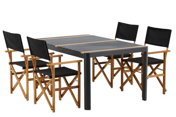 Imagine Masa de dining Togo - Negru / Teak - Aluminiu / Teak - 150*100 _1+ Scaun Editor Marion - Natural / Negru - Acacia - _4