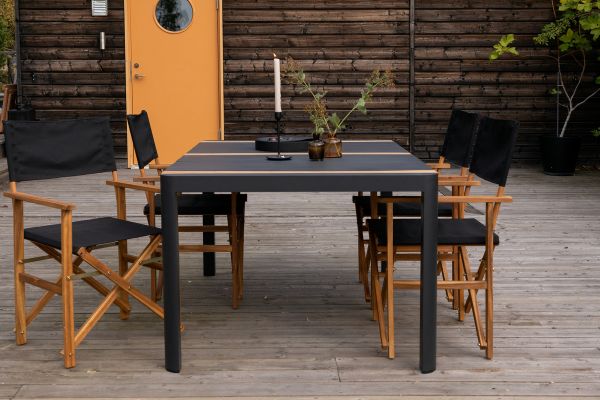 Imagine Masa de dining Togo - Negru / Teak - Aluminiu / Teak - 150*100 _1+ Scaun Editor Marion - Natural / Negru - Acacia - _4