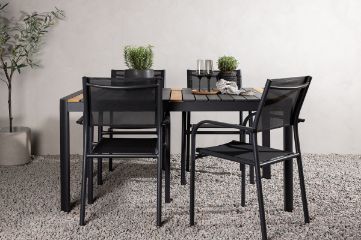 Imagine Masa de dining Togo - Negru / Teak - Aluminiu / Teak - 150*100 _1+ Scaun Santorini (Empilabil) - Aluminiu Negru / Textilen Negru _4