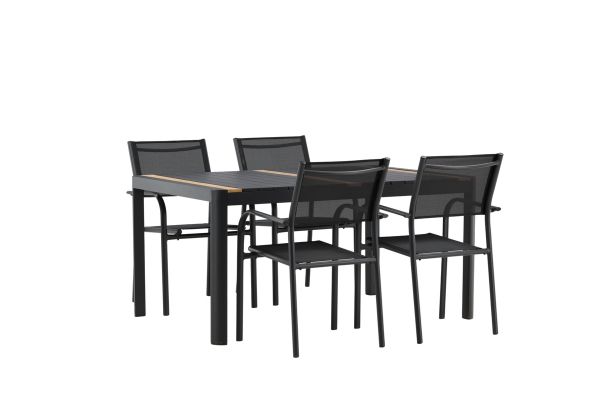 Imagine Masa de dining Togo - Negru / Teak - Aluminiu / Teak - 150*100 _1+ Scaun Santorini (Empilabil) - Aluminiu Negru / Textilen Negru _4