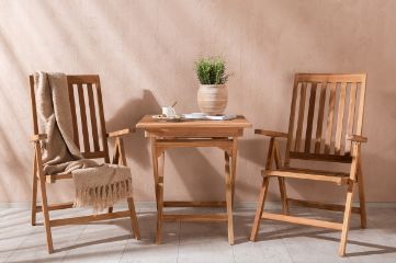 Imagine Ghana - Folding Table- Natural - Teak - 70*70cm _1+ Kenya 5-position Folding Chair - Teak _2