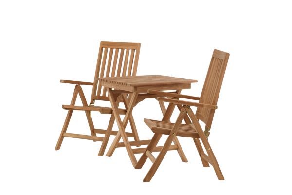 Imagine Ghana - Folding Table- Natural - Teak - 70*70cm _1+ Kenya 5-position Folding Chair - Teak _2