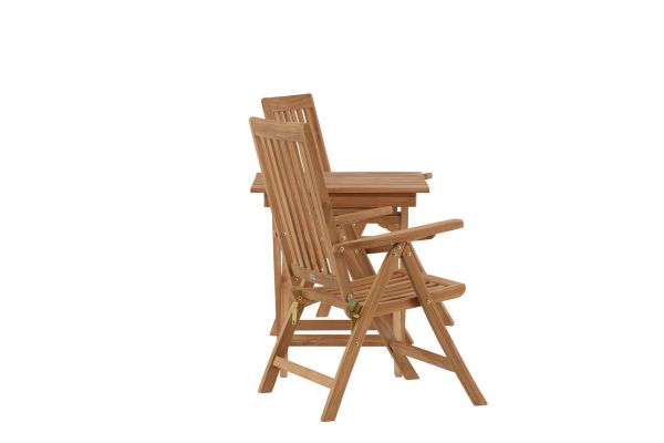 Imagine Ghana - Folding Table- Natural - Teak - 70*70cm _1+ Kenya 5-position Folding Chair - Teak _2