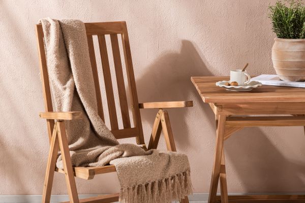 Imagine Ghana - Folding Table- Natural - Teak - 70*70cm _1+ Kenya 5-position Folding Chair - Teak _2