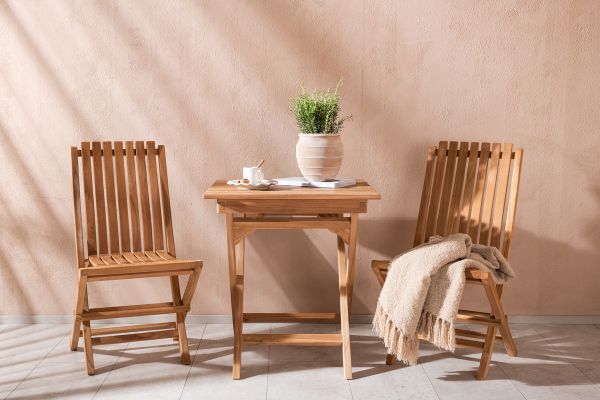 Imagine Ghana - Folding Table- Natural - Teak - 70*70cm _1+ Ghana - Folding Chair- Natural - Teak - _2