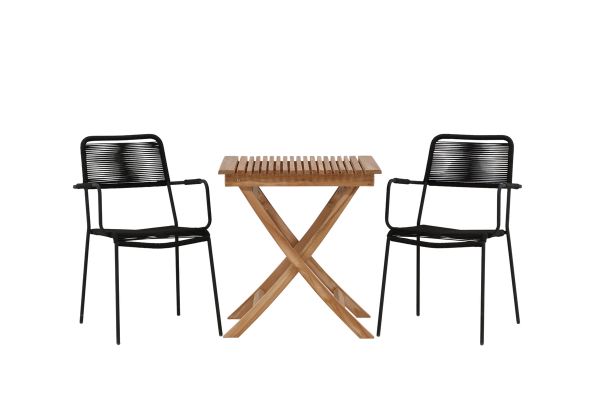 Imagine Ghana - Folding Table- Natural - Teak - 70*70cm _1+ Lindos Armchair - Black Alu / Black Rope _2