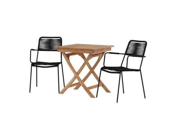 Imagine Ghana - Folding Table- Natural - Teak - 70*70cm _1+ Lindos Armchair - Black Alu / Black Rope _2