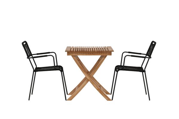 Imagine Ghana - Folding Table- Natural - Teak - 70*70cm _1+ Lindos Armchair - Black Alu / Black Rope _2