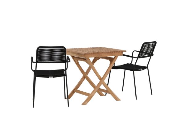 Imagine Ghana - Folding Table- Natural - Teak - 70*70cm _1+ Lindos Armchair - Black Alu / Black Rope _2