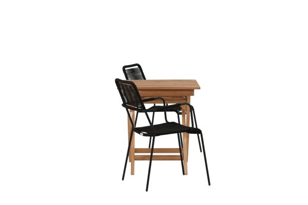 Imagine Ghana - Folding Table- Natural - Teak - 70*70cm _1+ Lindos Armchair - Black Alu / Black Rope _2