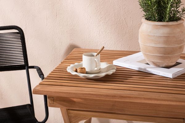 Imagine Ghana - Folding Table- Natural - Teak - 70*70cm _1+ Lindos Armchair - Black Alu / Black Rope _2