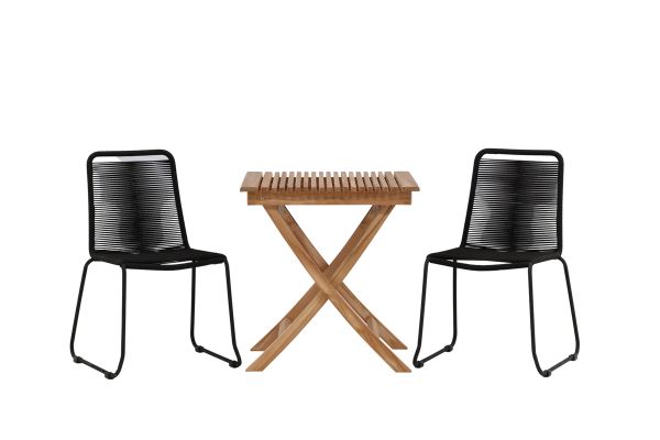 Imagine Ghana - Folding Table- Natural - Teak - 70*70cm _1+ Lindos Stacking Chair - Black Alu / Black Rope _2