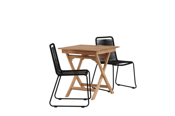 Imagine Ghana - Folding Table- Natural - Teak - 70*70cm _1+ Lindos Stacking Chair - Black Alu / Black Rope _2