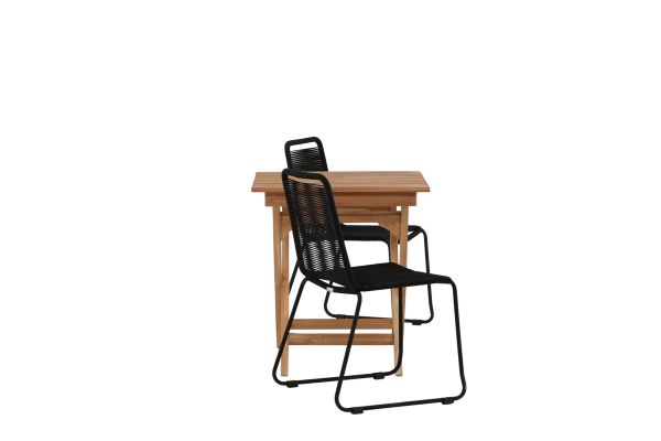 Imagine Ghana - Folding Table- Natural - Teak - 70*70cm _1+ Lindos Stacking Chair - Black Alu / Black Rope _2