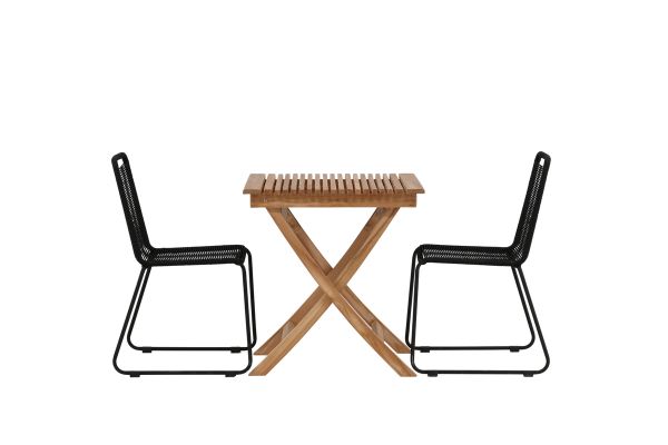 Imagine Ghana - Folding Table- Natural - Teak - 70*70cm _1+ Lindos Stacking Chair - Black Alu / Black Rope _2