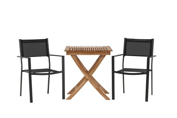 Imagine Ghana - Folding Table- Natural - Teak - 70*70cm _1+ Copacabana Stacking Chair - Black/Black _2