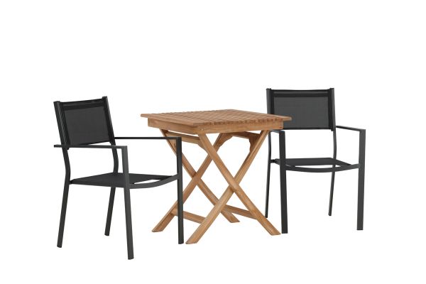 Imagine Ghana - Folding Table- Natural - Teak - 70*70cm _1+ Copacabana Stacking Chair - Black/Black _2