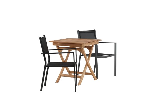 Imagine Ghana - Folding Table- Natural - Teak - 70*70cm _1+ Copacabana Stacking Chair - Black/Black _2