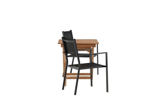 Imagine Ghana - Folding Table- Natural - Teak - 70*70cm _1+ Copacabana Stacking Chair - Black/Black _2