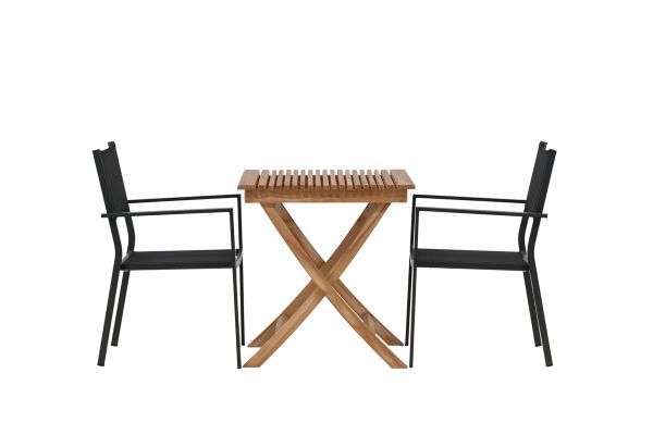 Imagine Ghana - Folding Table- Natural - Teak - 70*70cm _1+ Copacabana Stacking Chair - Black/Black _2