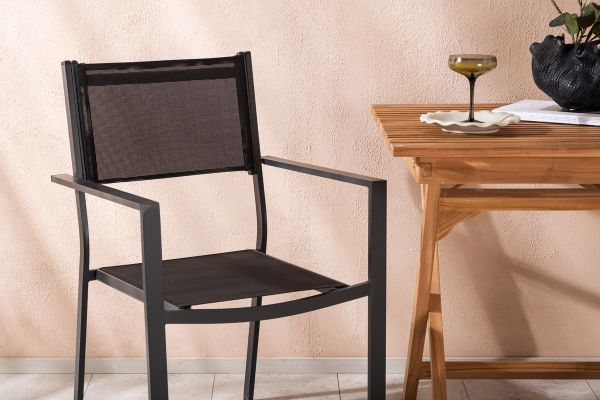 Imagine Ghana - Folding Table- Natural - Teak - 70*70cm _1+ Copacabana Stacking Chair - Black/Black _2