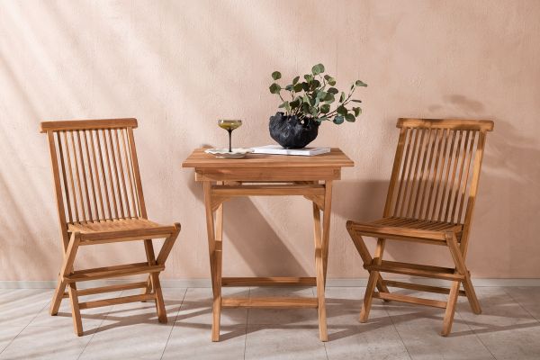 Imagine Ghana - Folding Table- Natural - Teak - 70*70cm _1+ Kenya Folding Chair w/o Armrest - Teak _2CC