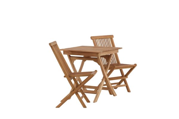 Imagine Ghana - Folding Table- Natural - Teak - 70*70cm _1+ Kenya Folding Chair w/o Armrest - Teak _2CC