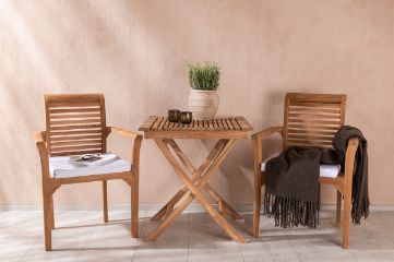 Imagine Ghana - Folding Table- Natural - Teak - 70*70cm _1+ Kenya - Dining Chair- Natural - Teak - _2