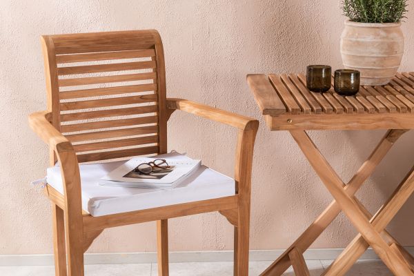 Imagine Ghana - Folding Table- Natural - Teak - 70*70cm _1+ Kenya - Dining Chair- Natural - Teak - _2