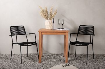 Imagine Kenya - Masă de Dining - Natural - Teak - 70*70cm _1+ Scaun Lindos - Aluminiu Negru / Frânghie Neagră _2