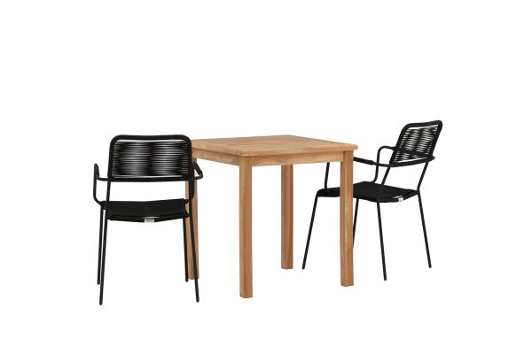 Imagine Kenya - Masă de Dining - Natural - Teak - 70*70cm _1+ Scaun Lindos - Aluminiu Negru / Frânghie Neagră _2