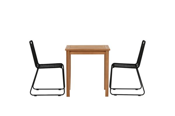 Imagine Kenya - Masă de dining - Natural - Teak - 70*70cm _1+ Scaun Lindos Stacking - Aluminiu negru / Sfori negre _2