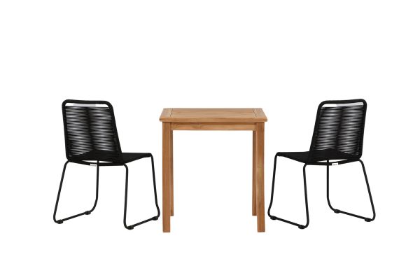 Imagine Kenya - Masă de dining - Natural - Teak - 70*70cm _1+ Scaun Lindos Stacking - Aluminiu negru / Sfori negre _2