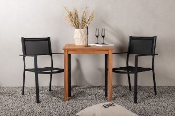 Imagine Kenya - Dining Table- Natural - Teak - 70*70cm _1+ Copacabana Stacking Chair - Black/Black _2