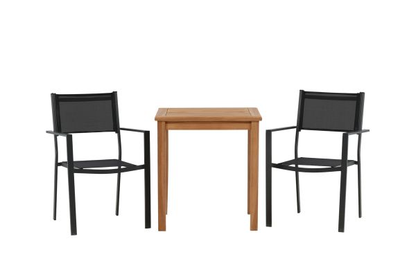 Imagine Kenya - Dining Table- Natural - Teak - 70*70cm _1+ Copacabana Stacking Chair - Black/Black _2