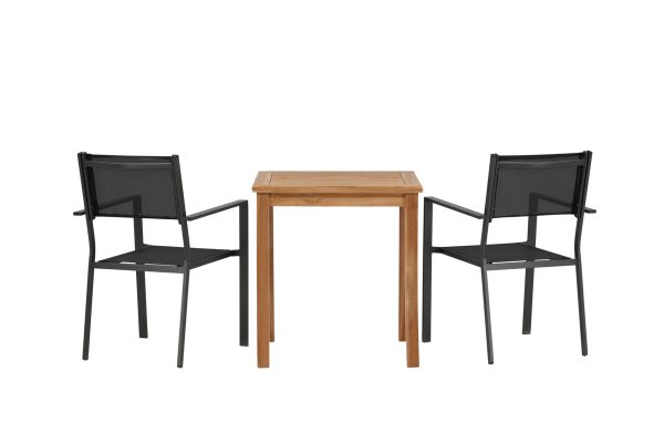 Imagine Kenya - Dining Table- Natural - Teak - 70*70cm _1+ Copacabana Stacking Chair - Black/Black _2