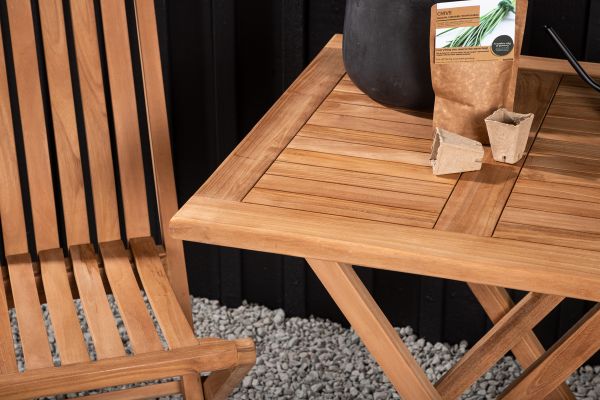 Imagine Kenya - Folding Table- Natural - Teak - 70*70cm _1+ Ghana - Folding Chair- Natural - Teak - _2