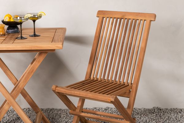 Imagine Kenya - Masă pliabilă - Natural - Teak - 70*70cm + Scaun pliabil Kenya fără braţe - Teak - 2