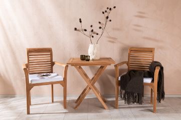 Imagine Kenya - Folding Table- Natural - Teak - 70*70cm _1+ Kenya - Dining Chair- Natural - Teak - _2