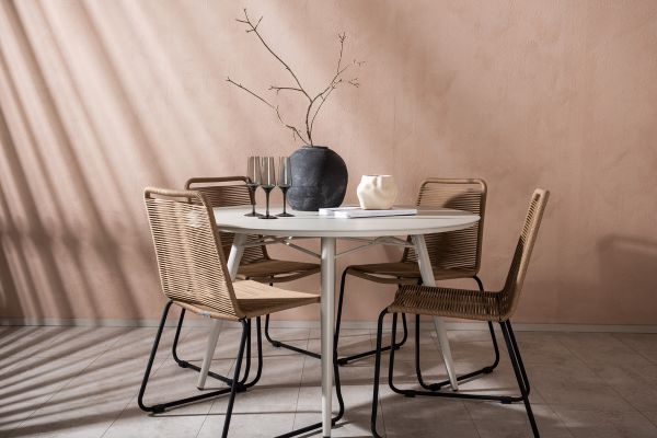 Imagine Masa de dining Lina - Bej - Rotunda 120 cm - Scaun Lindos - Alu negru / Șnur latte_4