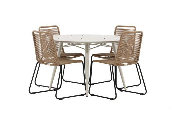 Imagine Masa de dining Lina - Bej - Rotunda 120 cm - Scaun Lindos - Alu negru / Șnur latte_4