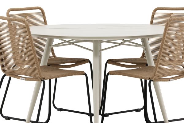 Imagine Masa de dining Lina - Bej - Rotunda 120 cm - Scaun Lindos - Alu negru / Șnur latte_4